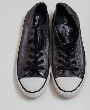 Converse Women’s Black Leather Low-Top Sneakers with White Toe Cap